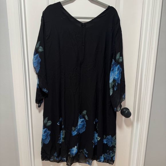Grace Karin Black Floral Chiffon‎ Dress NWT size 22W Split Sleeve Blue Flowers - Picture 10 of 11